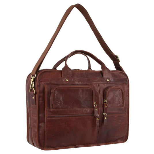 Pierre Cardin Rustic Leather 15" Laptop Computer Messenger Bag - Chestnut-0