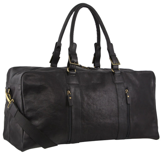Pierre Cardin Rustic Leather Travel Business Trip Bag Overnight - Black-0