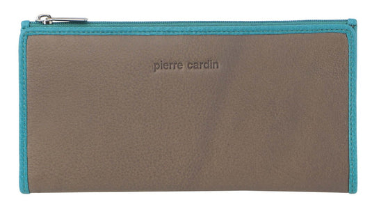 Pierre Cardin Italian Genuine Leather Ladies Wallet - Taupe/Turquiose-3