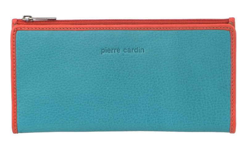 Load image into Gallery viewer, Pierre Cardin Italian Genuine Leather Ladies Bi-Fold Wallet - Turquoise/Orange-3
