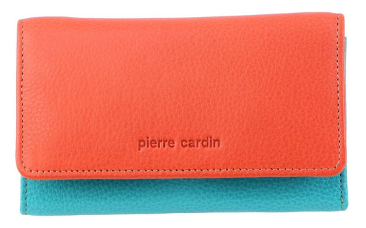 Pierre Cardin Italian Genuine Leather Ladies Wallet- Orange/Turquoise-1