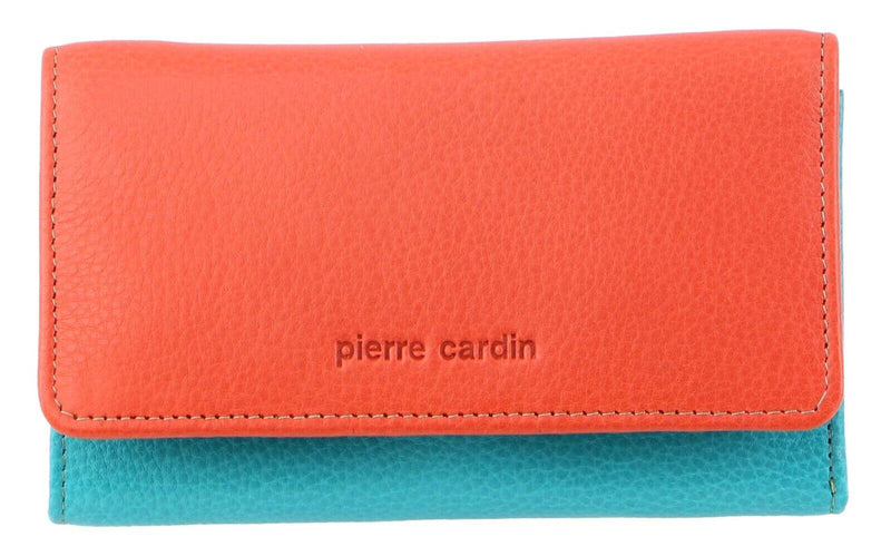 Load image into Gallery viewer, Pierre Cardin Italian Genuine Leather Ladies Trifold Wallet- Orange/Turquoise-1
