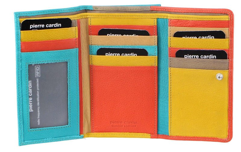 Load image into Gallery viewer, Pierre Cardin Italian Genuine Leather Ladies Trifold Wallet- Orange/Turquoise-0
