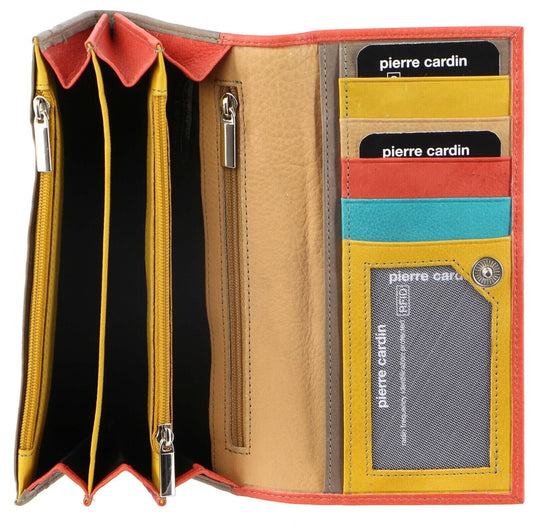 Pierre Cardin Italian Genuine Leather Ladies Wallet - Orange/Taupe-4