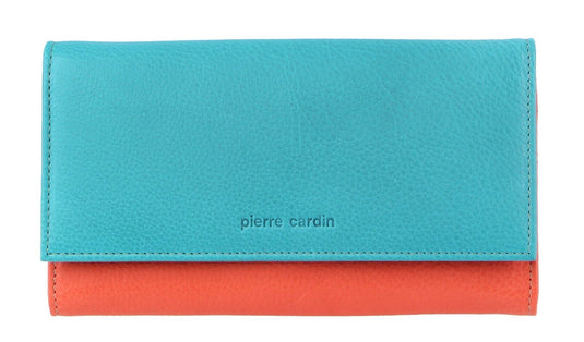Pierre Cardin Italian Genuine Leather Ladies Wallet - Turquoise/Orange-4