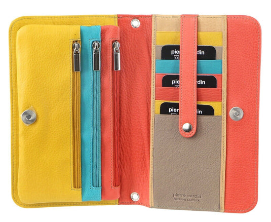 Pierre Cardin Genuine Leather Ladies Wallet Clutch Bag - Orange/Yellow-1