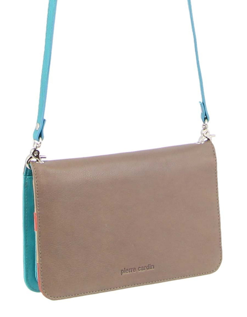 Load image into Gallery viewer, Pierre Cardin Genuine Leather Ladies Wallet Clutch Bag - Taupe/Turquoise-1

