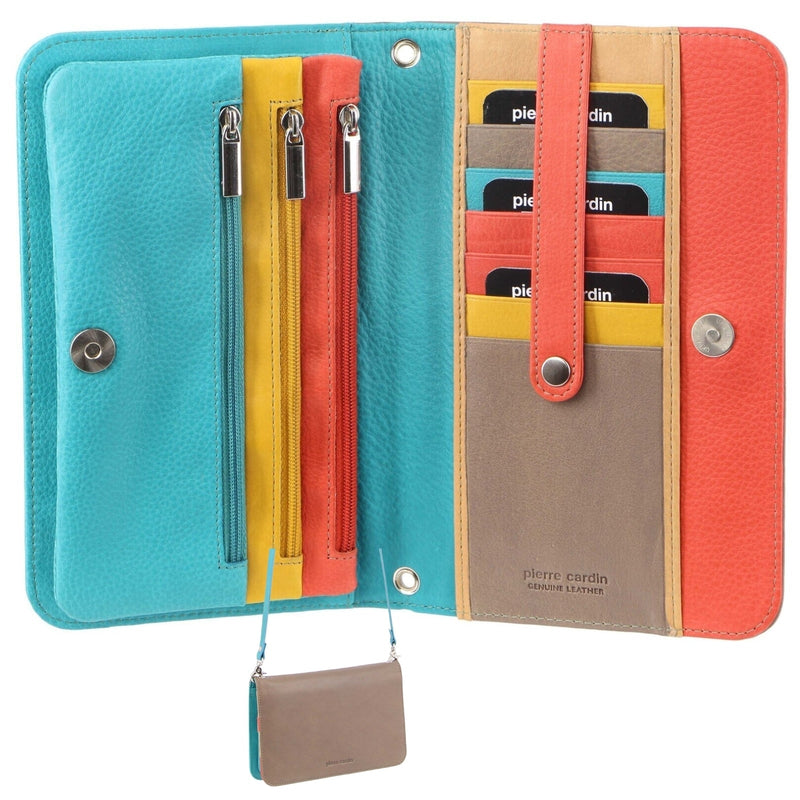 Load image into Gallery viewer, Pierre Cardin Genuine Leather Ladies Wallet Clutch Bag - Taupe/Turquoise-2
