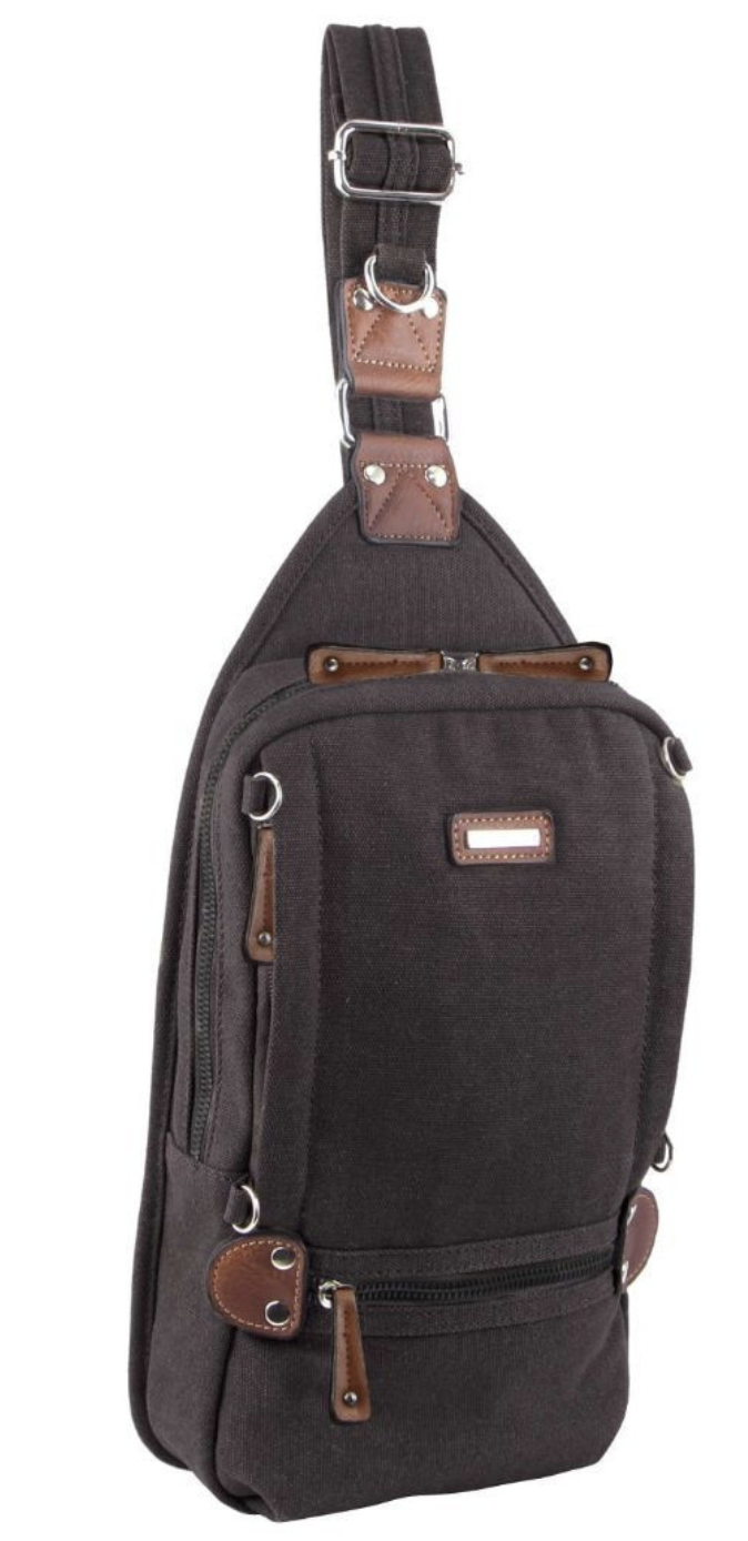 Load image into Gallery viewer, Pierre Cardin Canvas Cross Body Bag Travel Shoulder Sling - Black-1
