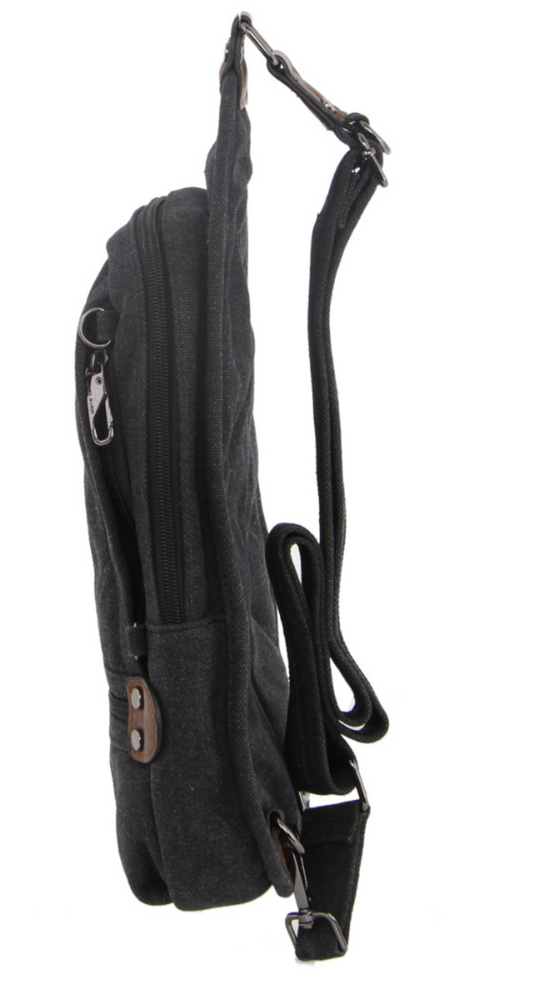 Pierre Cardin Canvas Cross Body Bag Travel Shoulder Sling - Black-2