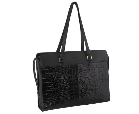 Pierre Cardin Unisex Croc-Embossed Leather Business 15" Laptop Computer Bag - Black-1