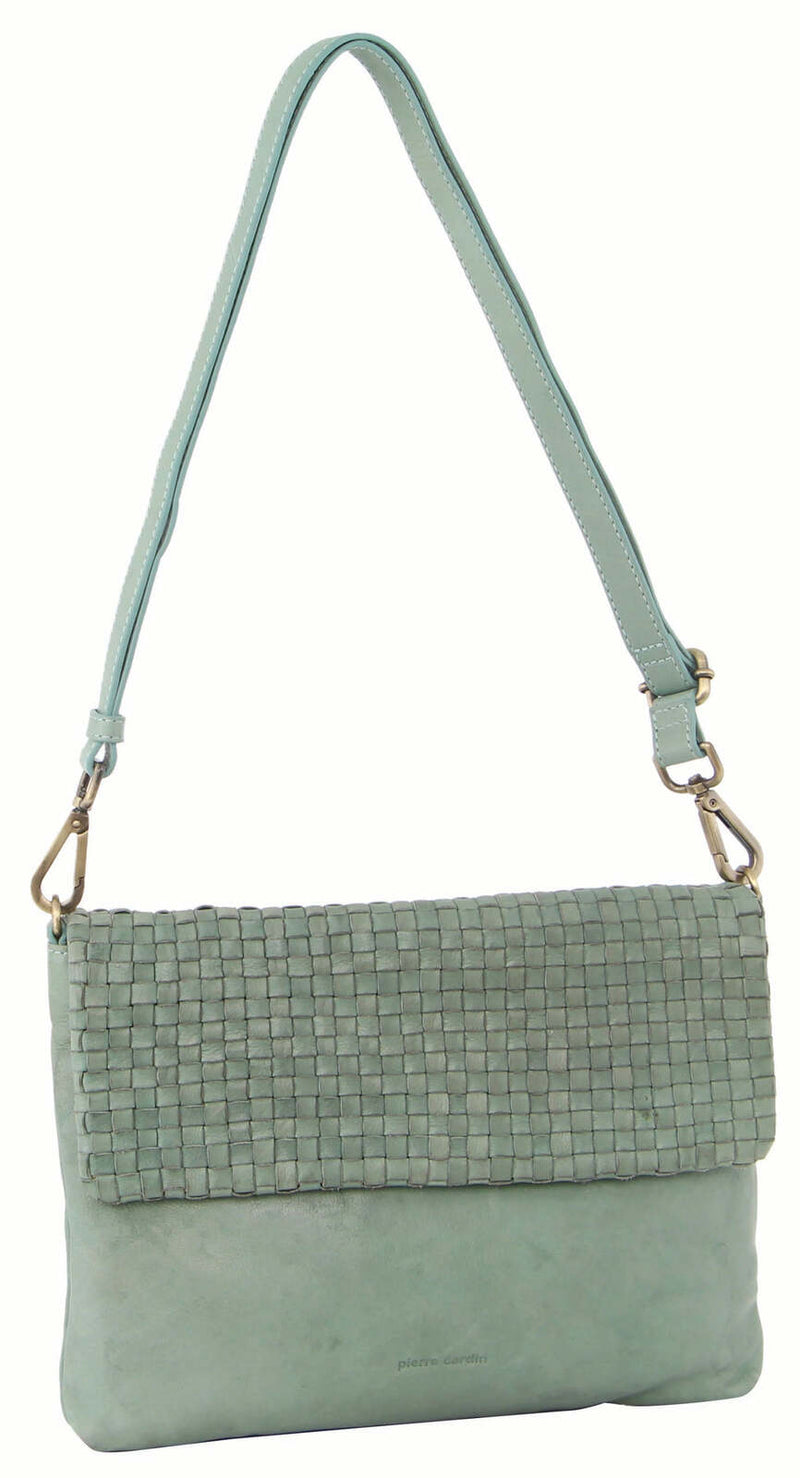 Load image into Gallery viewer, Pierre Cardin Womens Woven Leather Flap Cross-Body Bag/Clutch - Mint Green-1
