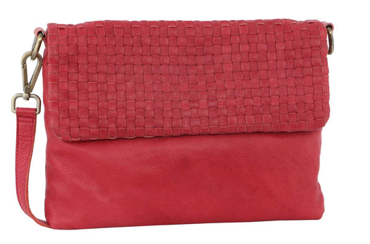 Pierre Cardin Womens Woven Leather Flap Cross-Body Bag/Clutch - Red-0