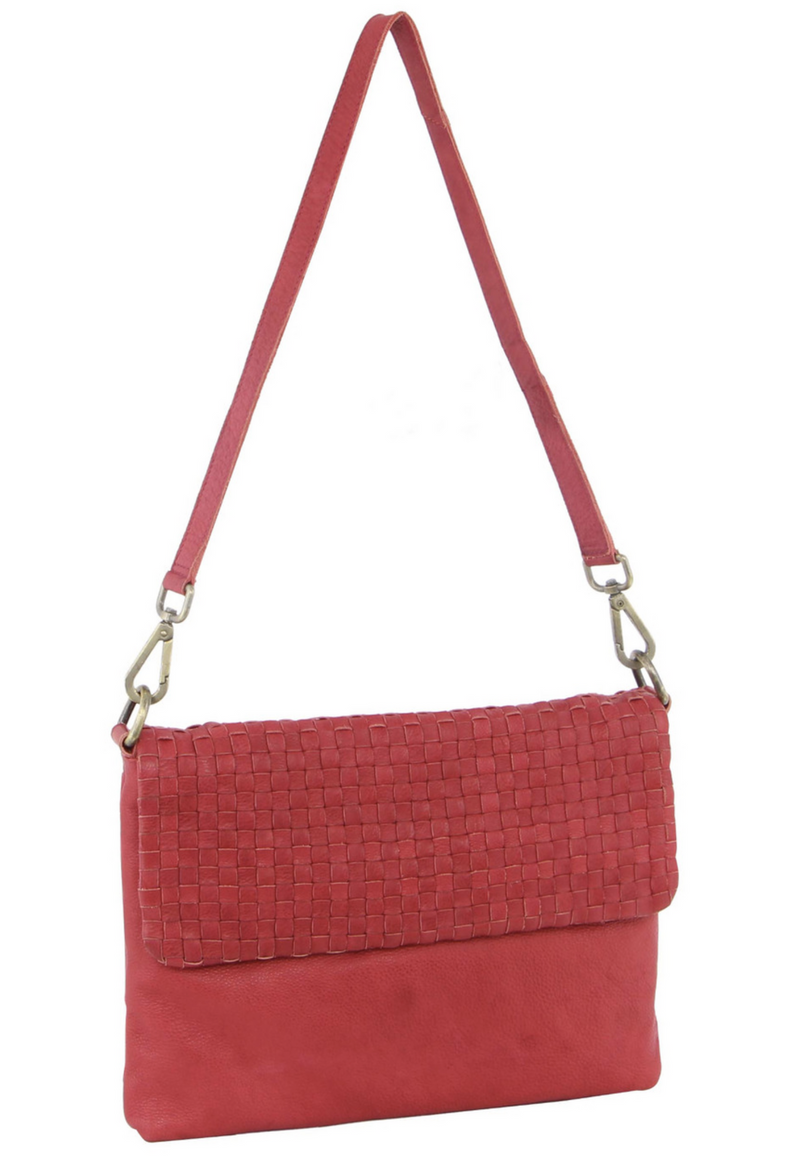 Load image into Gallery viewer, Pierre Cardin Womens Woven Leather Flap Cross-Body Bag/Clutch - Red-2
