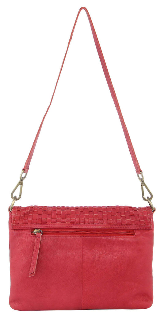 Pierre Cardin Womens Woven Leather Flap Cross-Body Bag/Clutch - Red-3