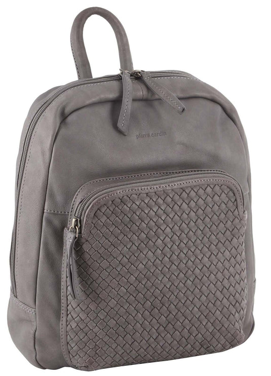 Pierre Cardin Womens Woven Soft Leather Backpack Bag Travel Designer - Sky Blue-0