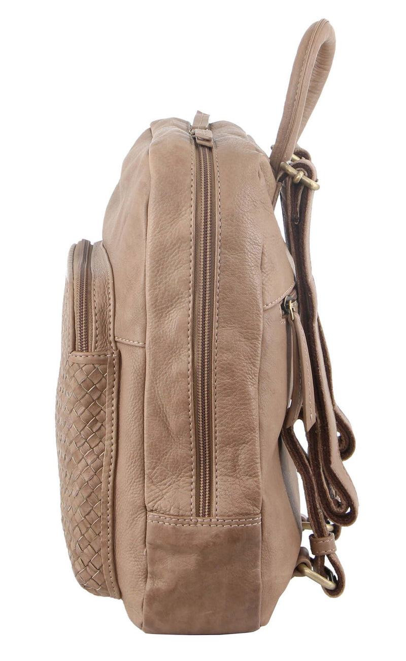 Load image into Gallery viewer, Pierre Cardin Womens Woven Leather Backpack Bag - Taupe-3
