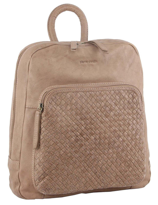 Pierre Cardin Womens Woven Leather Backpack Bag - Taupe-1