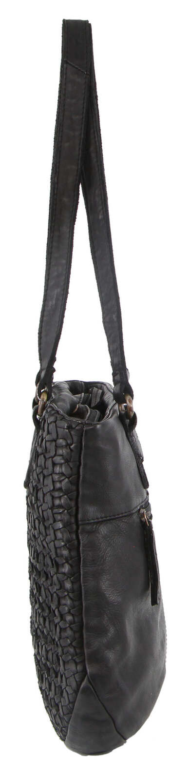 Pierre Cardin Woven Leather Ladies Shoulder Bag - Black-3