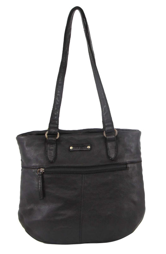 Pierre Cardin Woven Leather Ladies Shoulder Bag - Black-2