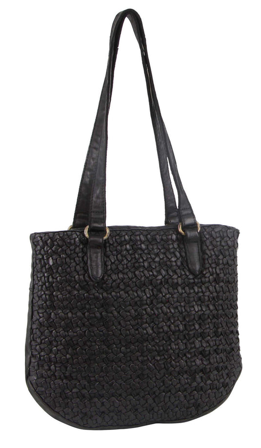 Pierre Cardin Woven Leather Ladies Shoulder Bag - Black-1
