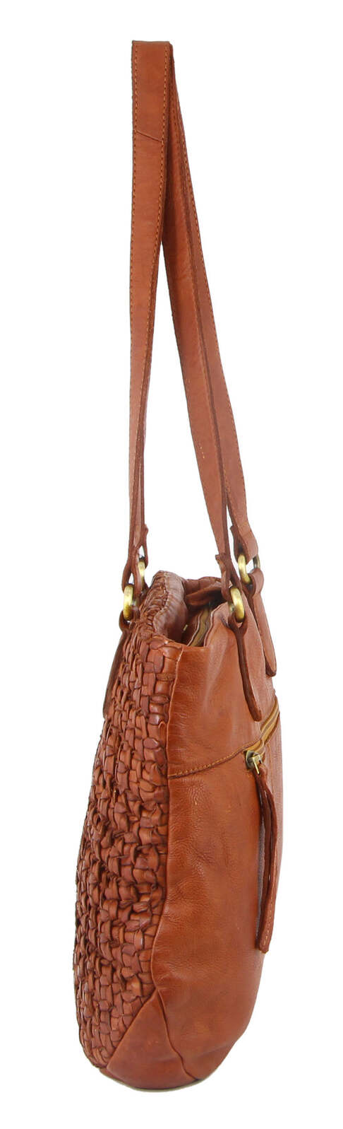 Load image into Gallery viewer, Pierre Cardin Woven Leather Ladies Shoulder Bag Travel Carry - Cognac-3
