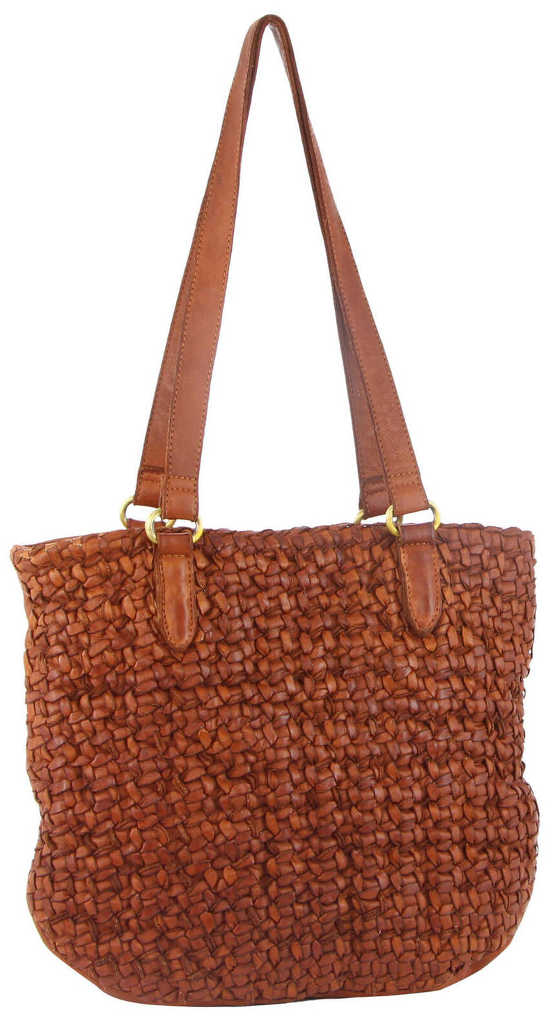 Load image into Gallery viewer, Pierre Cardin Woven Leather Ladies Shoulder Bag Travel Carry - Cognac-1
