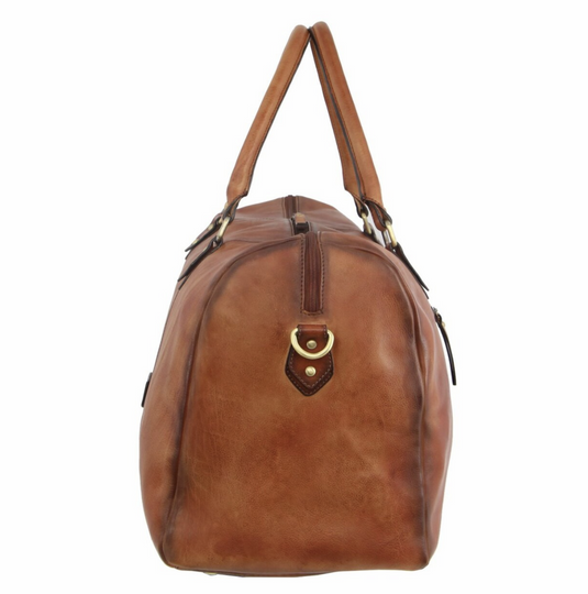 Pierre Cardin Smooth Leather Overnight Bag Luggage Weekend Duffle - Cognac-3