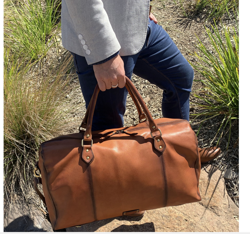 Load image into Gallery viewer, Pierre Cardin Smooth Leather Overnight Bag Luggage Weekend Duffle - Cognac-4
