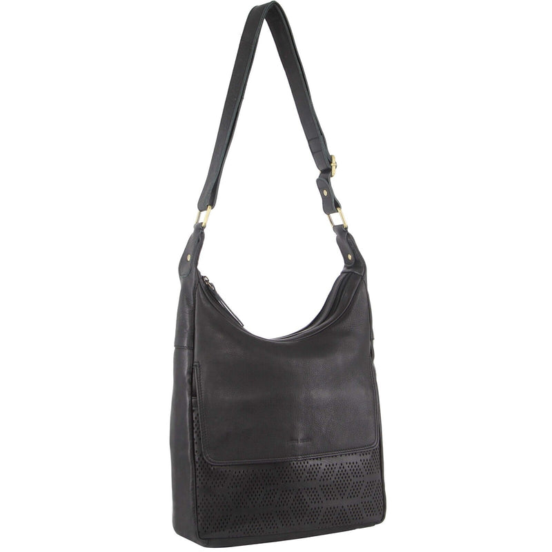 Load image into Gallery viewer, Pierre Cardin Womens Large Leather Multi Zip Perforated Cross-Body Bag - Black-1
