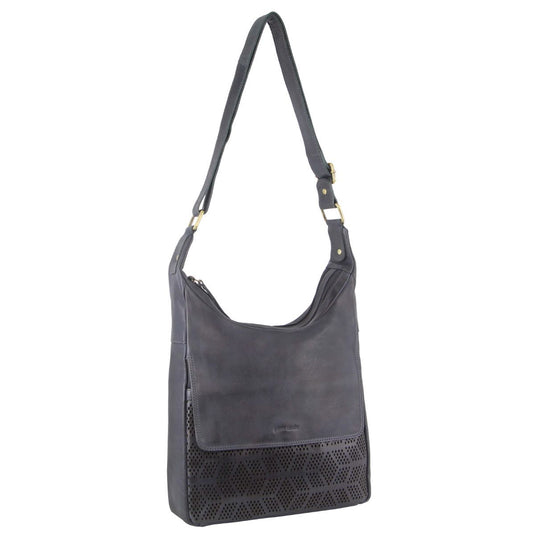 Pierre Cardin Womens Large Leather Multi Zip Perforated Cross-Body Bag - Teal-1