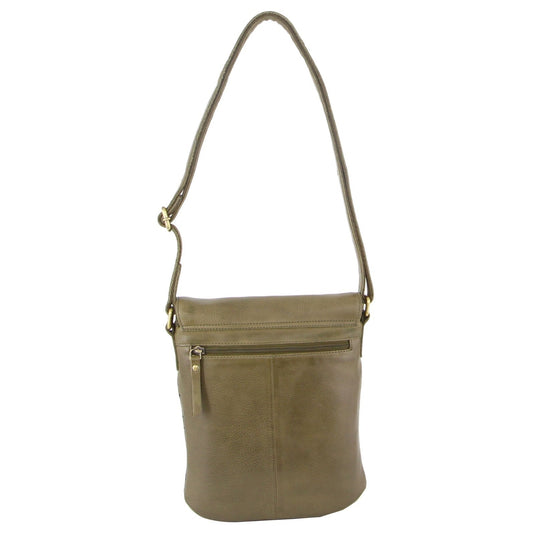 Pierre Cardin Leather Perforated Cross-Body Bag with Flap Closure - Olive-3