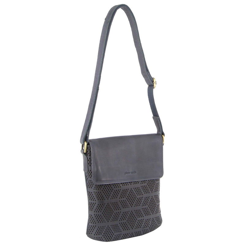 Load image into Gallery viewer, Pierre Cardin Leather Perforated Cross-Body Bag with Flap Closure - Teal-0

