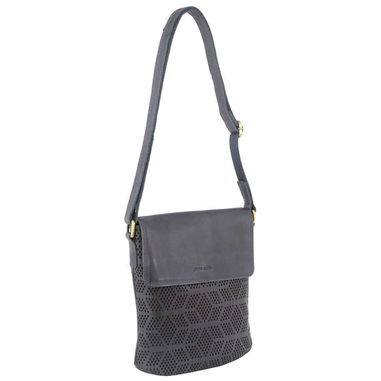 Pierre Cardin Leather Perforated Cross-Body Bag with Flap Closure - Teal-0