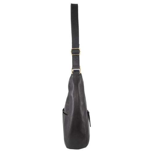 Pierre Cardin Womens Italian Leather Bag Perforated Cross Body Travel - Black-2
