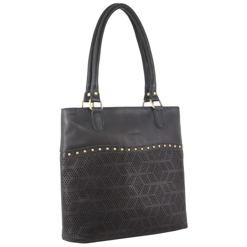 Load image into Gallery viewer, Pierre Cardin Womens Leather Perforated Shoulder Bag with stud Detailing - Black-0
