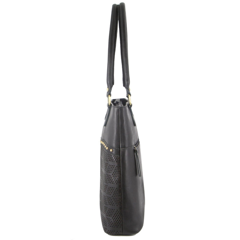 Load image into Gallery viewer, Pierre Cardin Womens Leather Perforated Shoulder Bag with stud Detailing - Black-2
