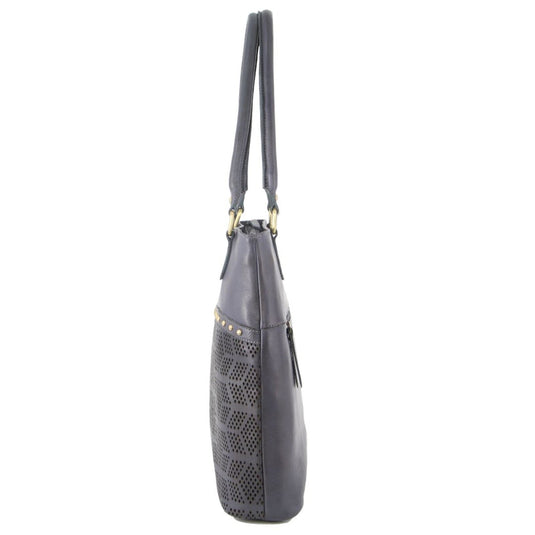 Pierre Cardin Womens Leather Perforated Shoulder Bag with stud Detailing - Teal-2