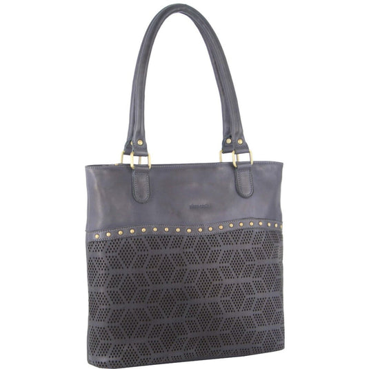 Pierre Cardin Womens Leather Perforated Shoulder Bag with stud Detailing - Teal-1