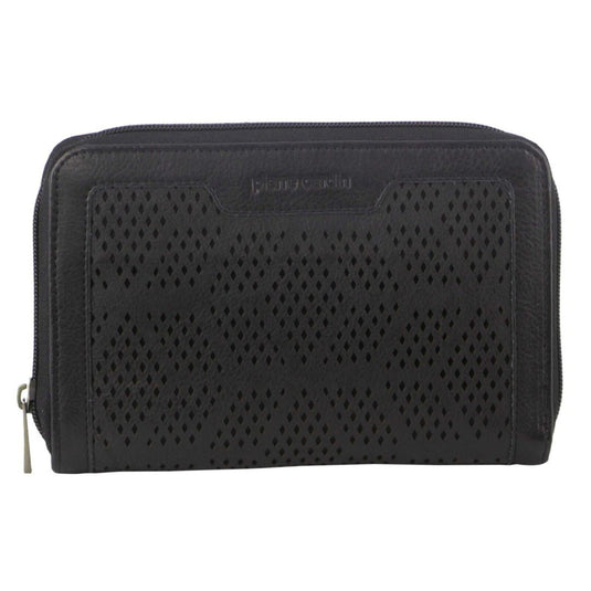 Pierre Cardin Perforated Leather Ladies Zip Around Wallet - Black-2