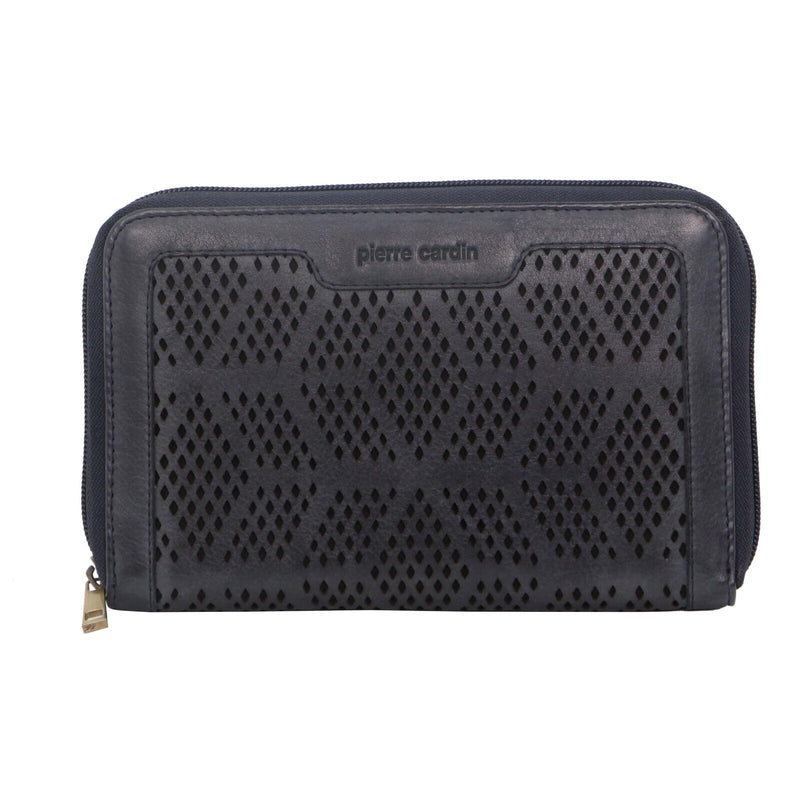 Load image into Gallery viewer, Pierre Cardin Perforated Leather Ladies Zip Around Wallet - Teal-2
