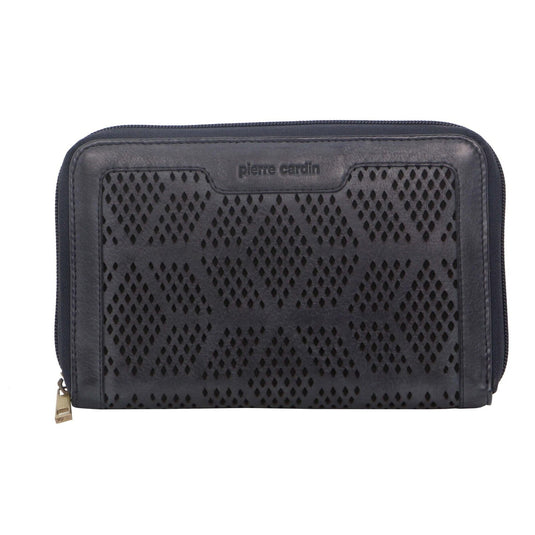 Pierre Cardin Perforated Leather Ladies Zip Around Wallet - Teal-2