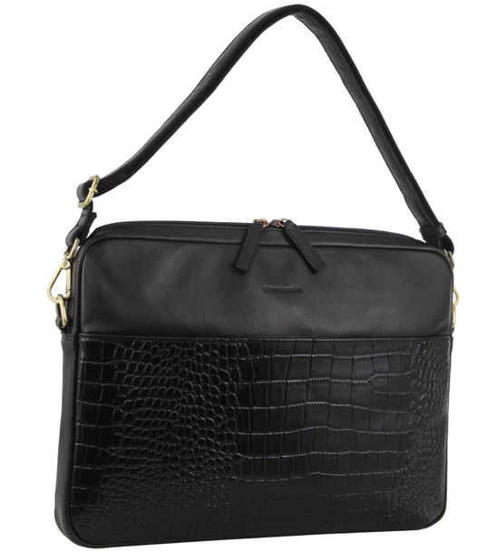 Pierre Cardin Croc-Embossed Leather Business 15" Laptop Computer Bag - Black-0