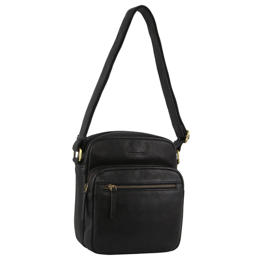 Pierre Cardin Mens Leather Cross-Body Bag Organiser - Black-0