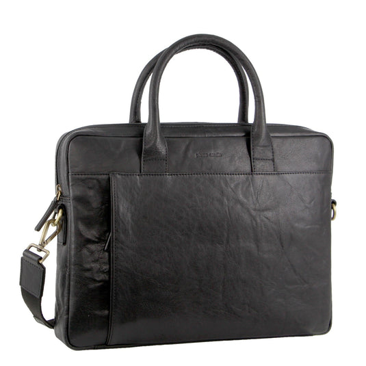 Pierre Cardin Leather Multi-Handle 15" Laptop Computer Bag - Black-1