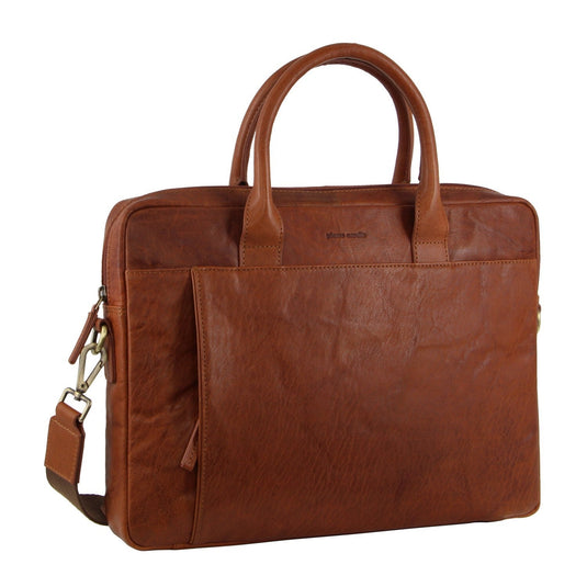 Pierre Cardin Leather Multi-Handle 15" Laptop Computer Bag - Tan-1
