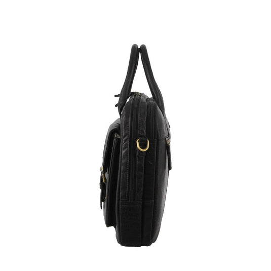 Pierre Cardin Leather Multi-Compartment Business 15" Laptop Bag - Black-3