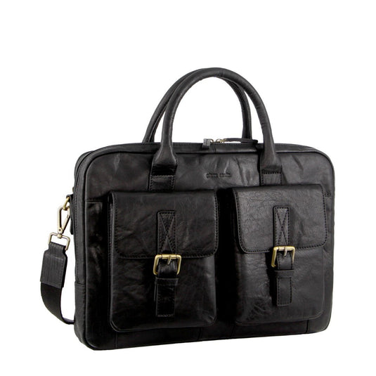 Pierre Cardin Leather Multi-Compartment Business 15" Laptop Bag - Black-1
