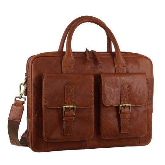 Pierre Cardin Leather Multi-Compartment Business 15" Laptop Bag - Tan-0
