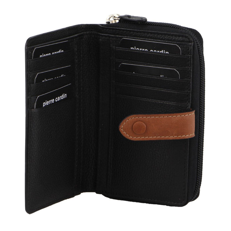 Load image into Gallery viewer, Pierre Cardin Womens Leather Bi-Fold Wallet Purse Zip Around - Black-1
